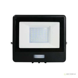 Projektor LED V-TAC 30W SAMSUNG CHIP Czujnik Ruchu Czarny Przewód 1M VT-138S-1 6400K 2340lm 5 Lat Gwarancji