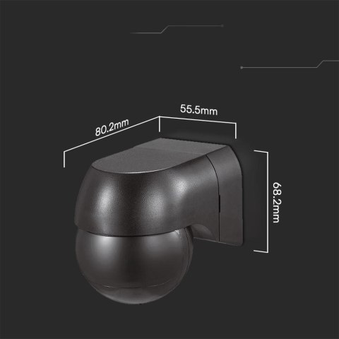 Czujnik Ruchu Ścienny 180st Ruchoma Główka Czarny FULL BLACK V-TAC VT-8028