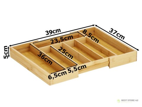 Wkład do szuflady organizer kuchenny na sztućce bambus 7 przegródek 39cm l Wkład do szuflady organizer kuchenny na sztućce bambus 7 przegródek 39cm l