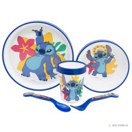 Disney Stitch - Antypoślizgowy zestaw naczyń do mikrofali 5 szt. (talerz, miska, kubeczek, widelec, łyżeczka)