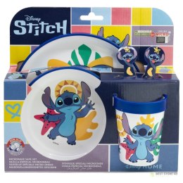 Disney Stitch - Antypoślizgowy zestaw naczyń do mikrofali 5 szt. (talerz, miska, kubeczek, widelec, łyżeczka)