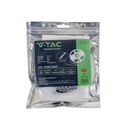 Taśma LED V-TAC SMD2835 128LED 24V IP20 Szerokość 4mm VT-2835 128 3000K 1200lm