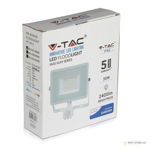 Projektor LED V-TAC 30W SAMSUNG CHIP Czujnik Ruchu Funkcja Cut-OFF Biały VT-30-S-W 3000K 2400lm 5 Lat Gwarancji Projektor LED V-TAC 30W SAMSUNG CHIP Czujnik Ruchu Funkcja Cut-OFF Biały VT-30-S-W 3000K 2400lm 5 Lat Gwarancji
