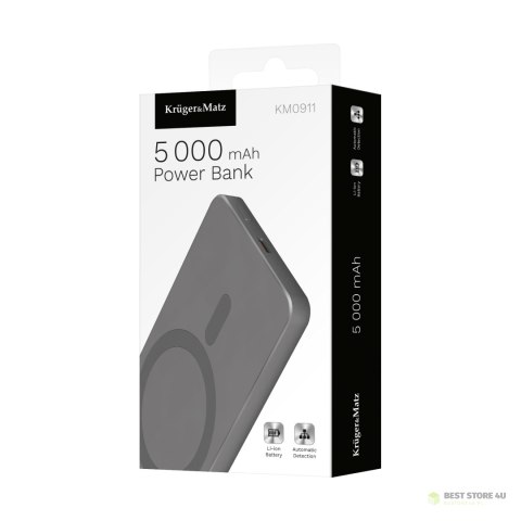 POWER BANK indukcyjny Kruger&Matz 5000 mAh Mag Safe szary POWER BANK indukcyjny Kruger&Matz 5000 mAh Mag Safe szary