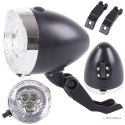 Oświetlenie rowerowe przednie lampka na rower 3 led baterie retro chrom
