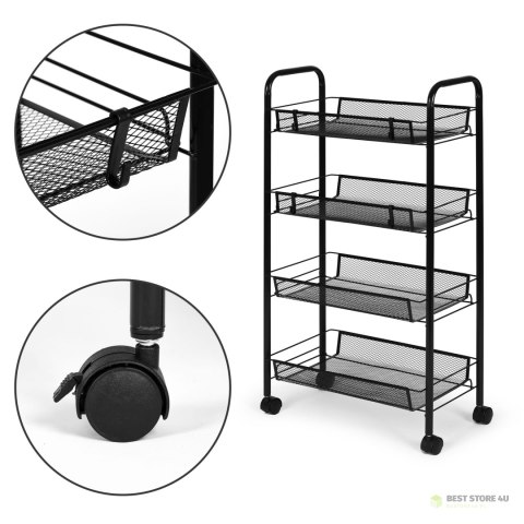 Metalowy regał mobliny łazienkowy z 4 półkami kółka czarny ModernHome Metalowy regał mobliny łazienkowy z 4 półkami kółka czarny ModernHome