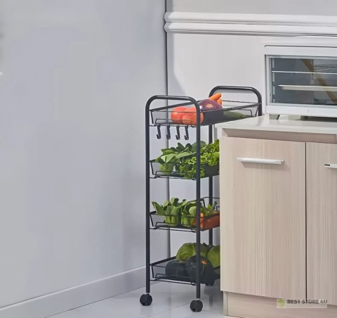 Metalowy regał mobliny łazienkowy z 4 półkami kółka czarny ModernHome Metalowy regał mobliny łazienkowy z 4 półkami kółka czarny ModernHome