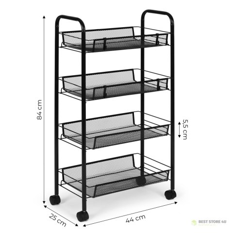 Metalowy regał mobliny łazienkowy z 4 półkami kółka czarny ModernHome Metalowy regał mobliny łazienkowy z 4 półkami kółka czarny ModernHome