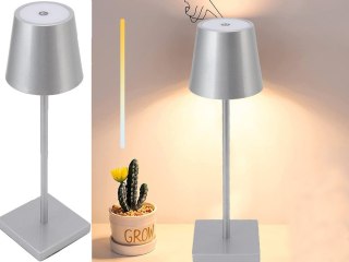 Lampka nocna stołowa dotykowa lampa 3 stopniowa wysoka bezprzewodowa usb srebrna