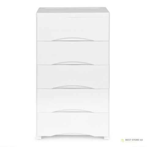 Regał z 5 wysuwanymi szufladami nogi z kółkami - biały ModernHome Regał z 5 wysuwanymi szufladami nogi z kółkami - biały ModernHome