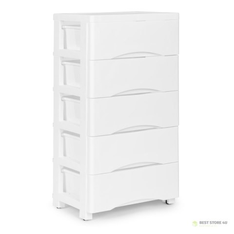 Regał z 5 wysuwanymi szufladami nogi z kółkami - biały ModernHome Regał z 5 wysuwanymi szufladami nogi z kółkami - biały ModernHome