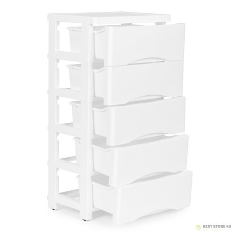 Regał z 5 wysuwanymi szufladami nogi z kółkami - biały ModernHome Regał z 5 wysuwanymi szufladami nogi z kółkami - biały ModernHome