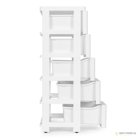 Regał z 5 wysuwanymi szufladami nogi z kółkami - biały ModernHome Regał z 5 wysuwanymi szufladami nogi z kółkami - biały ModernHome