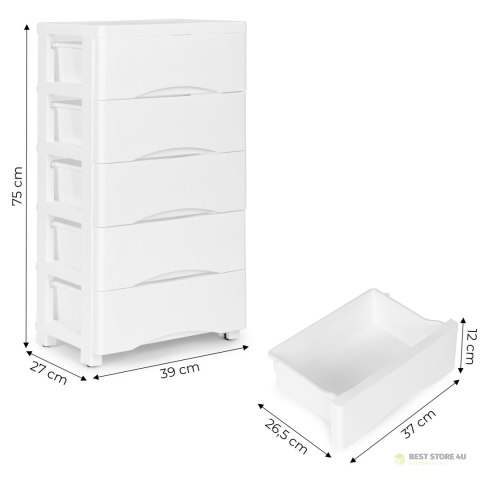 Regał z 5 wysuwanymi szufladami nogi z kółkami - biały ModernHome Regał z 5 wysuwanymi szufladami nogi z kółkami - biały ModernHome