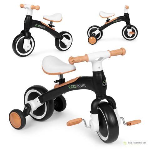 Rowerek biegowy z pedałami - treningowy kółka boczne 3w1 czarny ECOTOYS