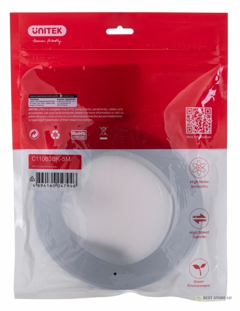 UNITEK KABEL HDMI 2.0 4K60HZ,PŁASKI,5M,C11063BK-5M UNITEK KABEL HDMI 2.0 4K60HZ,PŁASKI,5M,C11063BK-5M