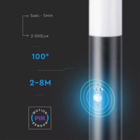 Słupek Ogrodowy V-TAC 110CM Czarny Czujnik Ruchu E27 VT-838-110