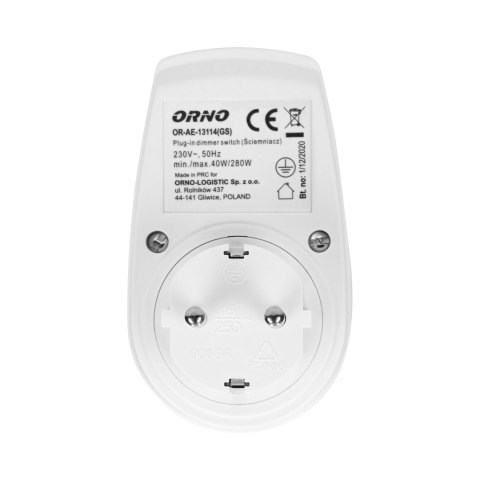 Ściemniacz z dodatkowym gniazdem sieciowym 2P+Z (Schuko), max.280W