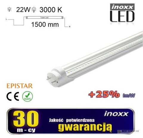 Świetlówka led 150cm 22w t8 3000k g13 ciepła przezroczysta dwustronna Świetlówka led 150cm 22w t8 3000k g13 ciepła przezroczysta dwustronna