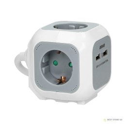 Przedłużacz 4 krotny 2P+Z (schuko), ładowarka 2xUSB, 1,4m H05VV-F 3x1,5mm?, szaro-biały