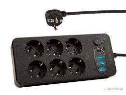 98-211# Przedłużacz sieciowy ps-630 6-gniazd 3xusb 1xusb-c 3m czarny 2x1mm
