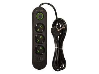 PS-330 3-socketový 3xusb 3m napájecí kabel černý 2x1mm