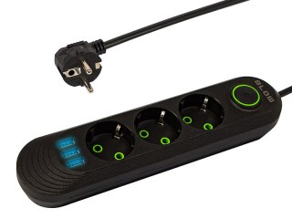 PS-350 3-socket 3xusb 5m černý 2x1mm