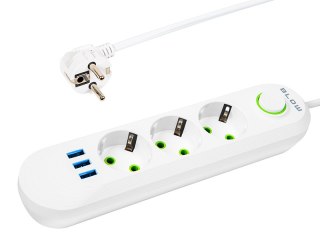 PS-320 3-socketový napájecí adaptér 3xusb 2m bílý 2x1mm