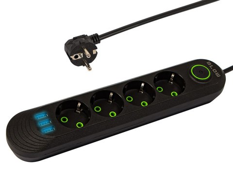 Przedłużacz sieciowy ps-430 4-gniazda 3xusb 3m czarny 2x1mm