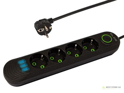 98-222# Przedłużacz sieciowy ps-450 4-gniazda 3xusb 5m czarny 2x1mm