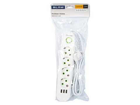 PS-420 4-socket power extension cable 3xusb 2m white 2x1mm