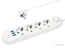98-225# Przedłużacz sieciowy ps-450 4-gniazda 3xusb 5m biały 2x1mm