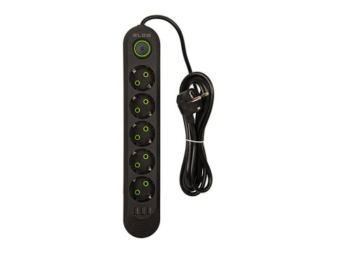 PS-520 5-socket 3xusb 2m černý 2x1mm