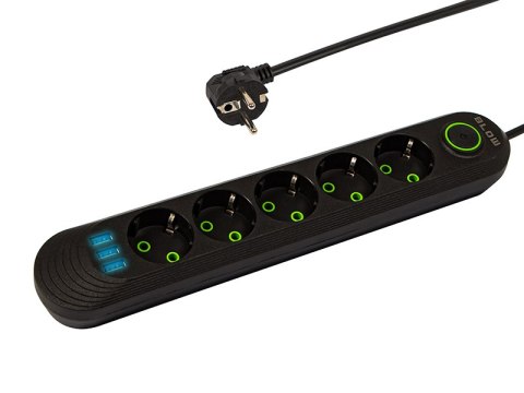 PS-530 5-socket 3xusb 3m black 2x1mm