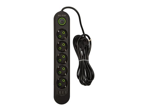 PS-530 5-socket 3xusb 3m black 2x1mm