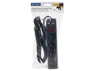 Síťový prodlužovací kabel pr-470wsp/usb, 4-sockety+usb se zemíním+switchem, 5m, černý, 3x1,5mm