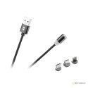 Kabel USB magnetyczny 3w1 microUSB, USB typu C, Lightning 100 cm czarny