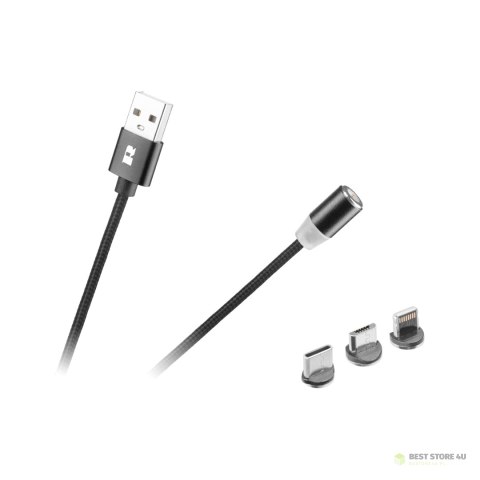 Kabel USB magnetyczny 3w1 microUSB, USB typu C, Lightning 100 cm czarny Kabel USB magnetyczny 3w1 microUSB, USB typu C, Lightning 100 cm czarny