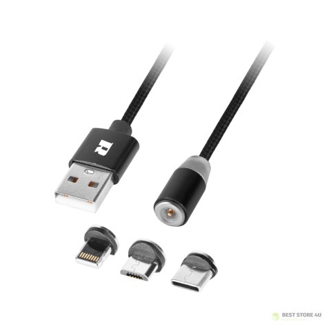 Kabel USB magnetyczny 3w1 microUSB, USB typu C, Lightning 100 cm czarny Kabel USB magnetyczny 3w1 microUSB, USB typu C, Lightning 100 cm czarny