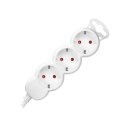 Przedłużacz 3-krotny 2P+Z (Schuko), 1,5m H05VV-F 3x1,5mm2 , Imax=16A, płaska wtyczka, biały