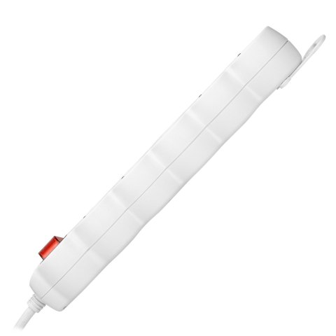 Przedłużacz 5-krotny 2P+Z z wyłącznikiem, 1,5m H05VV-F 3x1,5mm2, Imax=16A, płaska wtyczka, biały