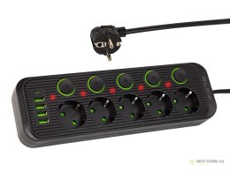 98-209# Przedłużacz sieciowy ps-550s 5-gniazd 4xusb 1xusb-c 5m czarny 2x1mm