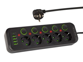 PS-550s 5-socketový napájecí adaptér 4xusb 1xusb-c 5m černý 2x1mm