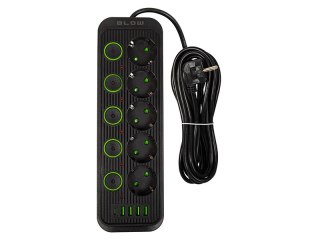 PS-550s 5-socketový napájecí adaptér 4xusb 1xusb-c 5m černý 2x1mm