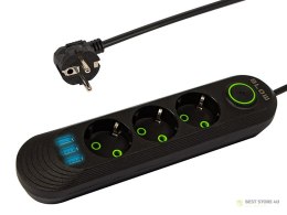 98-213# Przedłużacz sieciowy ps-320 3-gniazda 3xusb 2m czarny 2x1mm