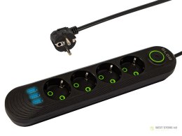 98-219# Przedłużacz sieciowy ps-420 4-gniazda 3xusb 2m czarny 2x1mm