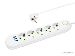 98-231# Przedłużacz sieciowy ps-550 5-gniazd 3xusb 5m biały 2x1mm