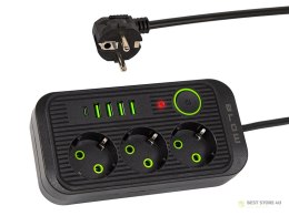 98-235# Przedłużacz sieciowy ps-350u 3-gniazda 4xusb 1xusb-c 5m czarny 2x1mm