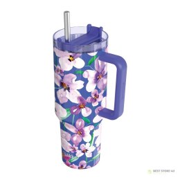 Quokka Stream - Kubek termiczny ze stali nierdzewnej 1200 ml ze słomką (Flower Dusk)