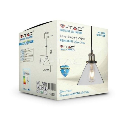 Oprawa Zwieszana V-TAC LOFT Vintage Szkło Transparent fi180 VT-7185 5 Lat Gwarancji